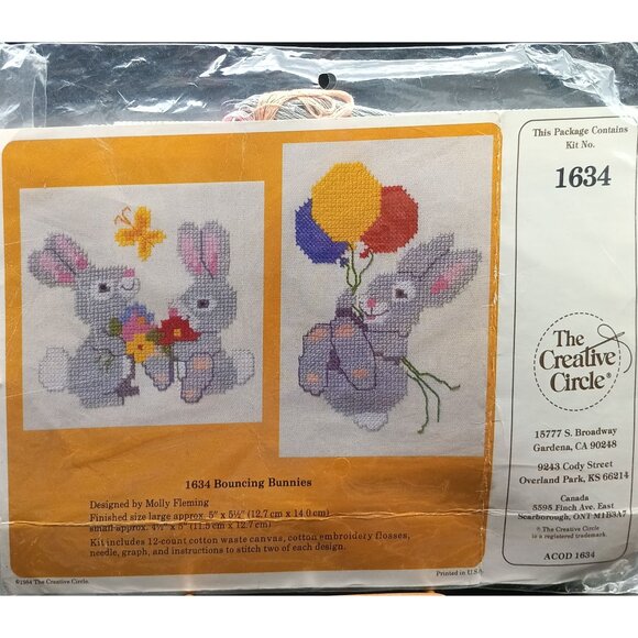 Vintage The Creative Circle 1634 Bouncing Bunnies Cross Stitch Craft Kit - Picture 1 of 2